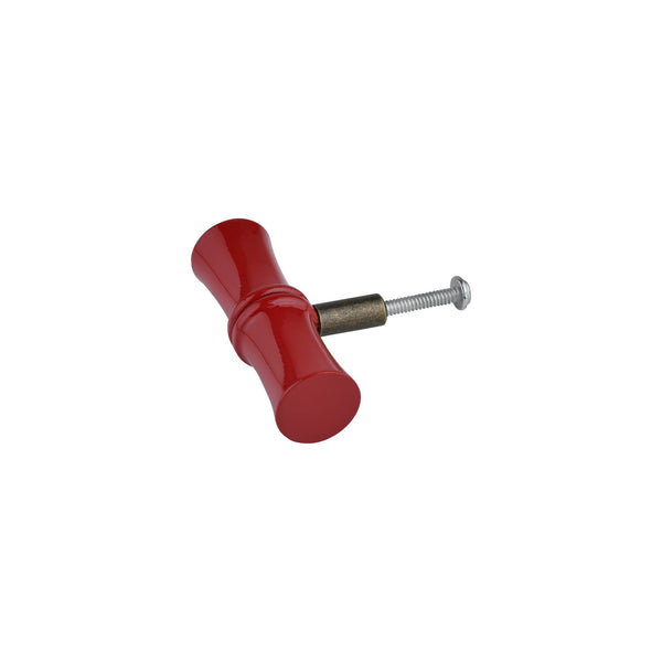 Cherry Red Bamboo-Style Turned Wood Cabinet Knob – Painted Drawer Knob