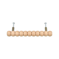 Natural wood beaded bar pull, front view with bolts