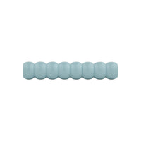 Compact powder blue beaded turned wood bar pull, side view
