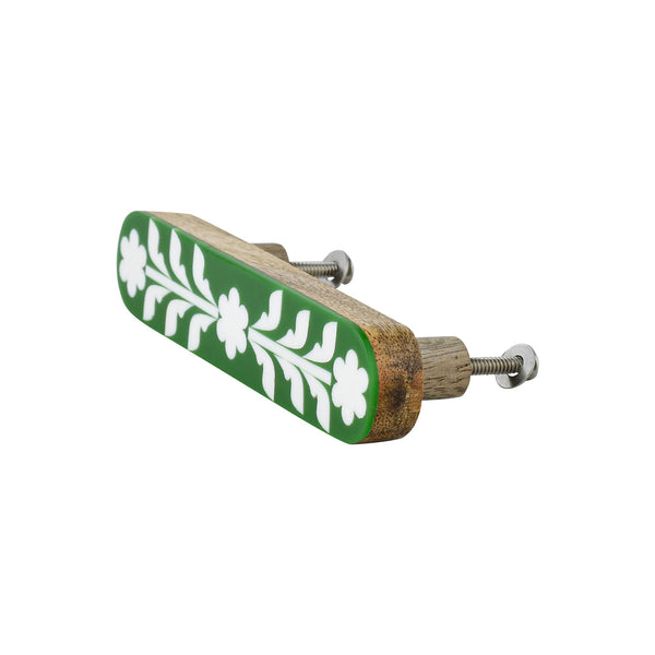 Green & White Floral Resin Cabinet Pull – Oval Bohemian Drawer Handle