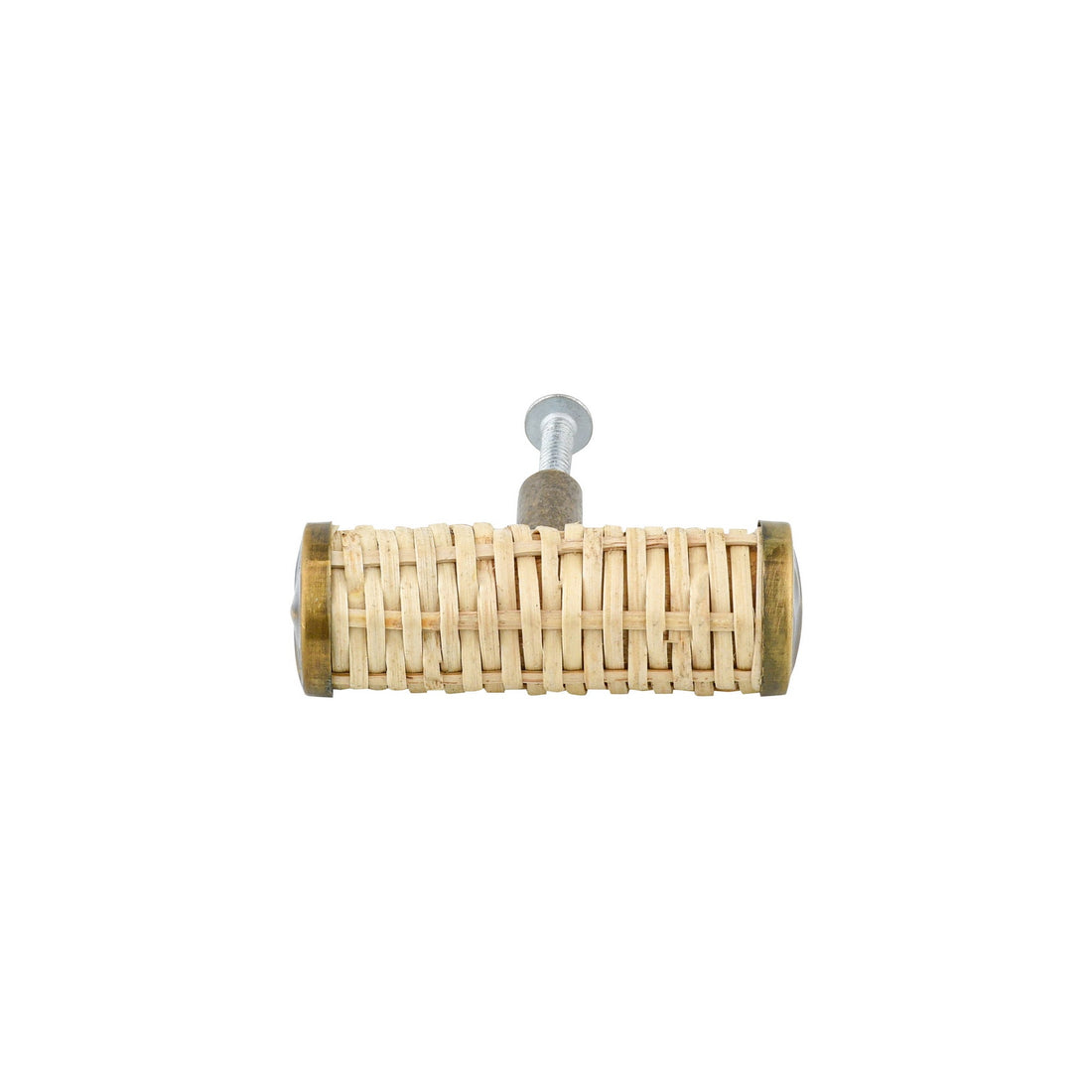 Woven Rattan Cane Cabinet Knob – Natural Cane Drawer Knob with Brass Trim
