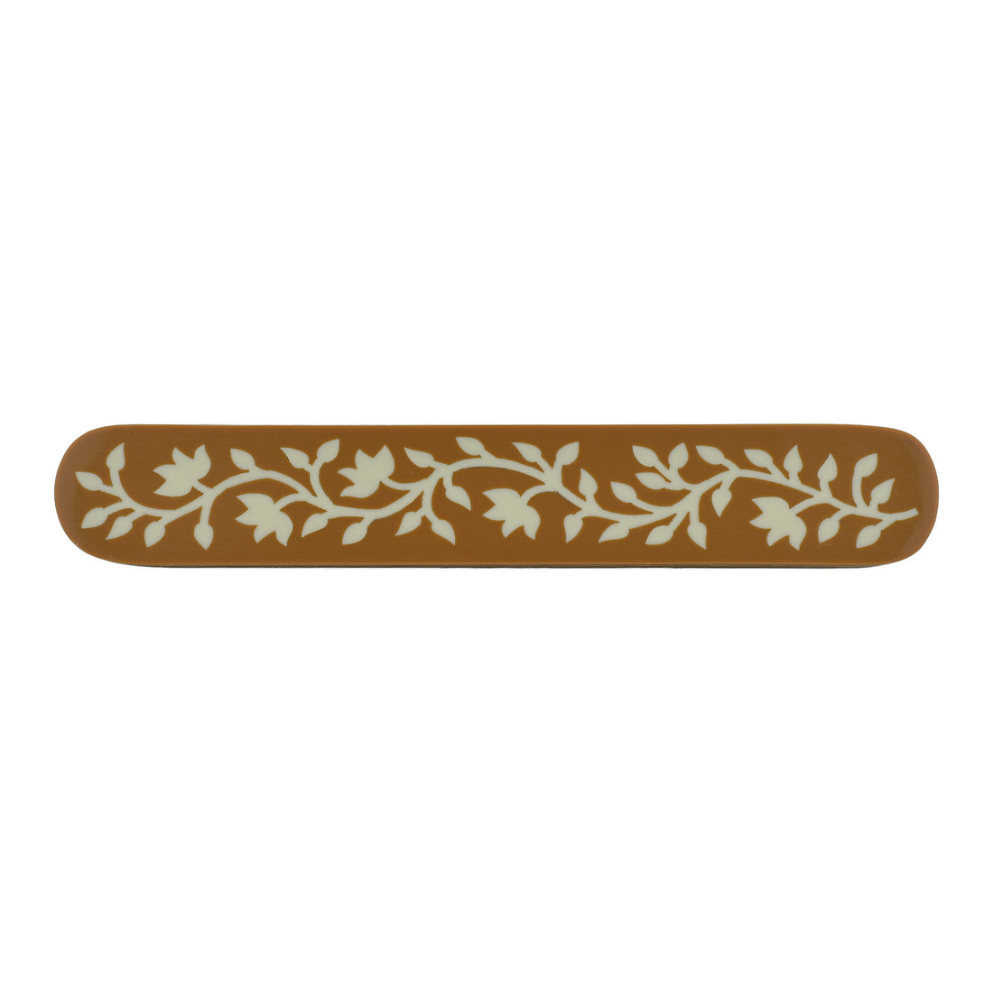 Caramel & Ivory Floral Inlay Cabinet Pull – Long Resin & Wood Bar Handle