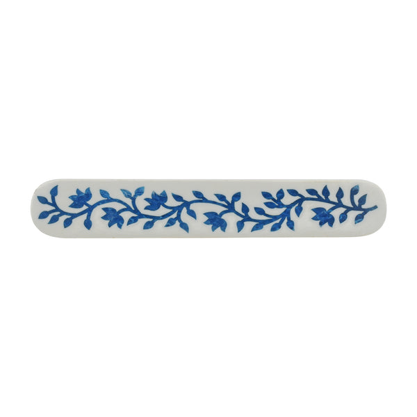 White & Blue Floral Inlay Cabinet Pull – Long Resin & Wood Bar Handle