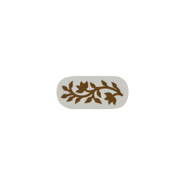 White & Brown Floral Inlay Cabinet Knob – Oval Resin & Wood Drawer Knob
