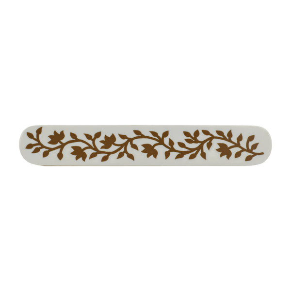 White & Brown Floral Inlay Cabinet Pull – Long Resin & Wood Bar Handle