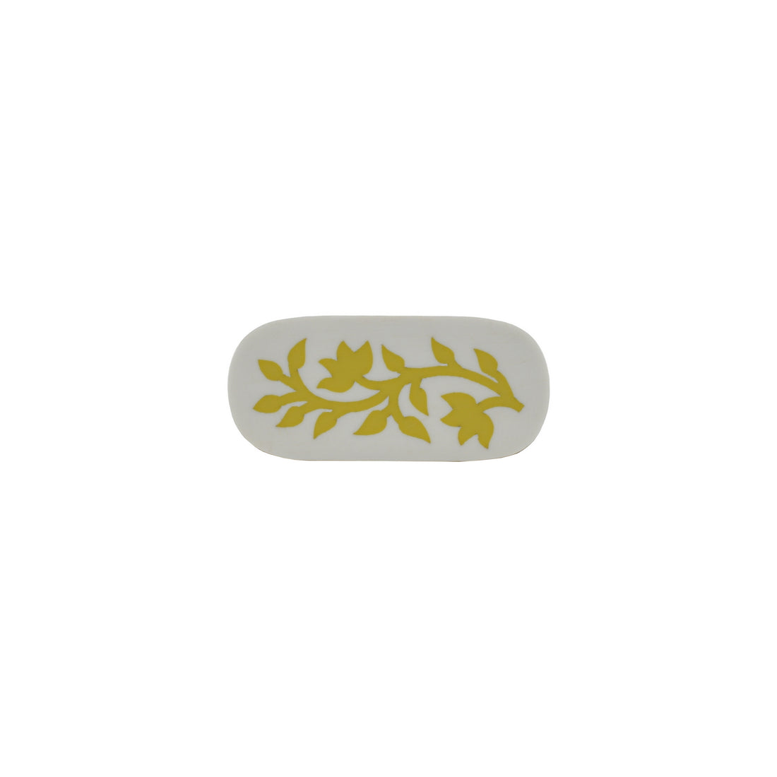 White & Mustard Yellow Floral Inlay Cabinet Knob – Oval Resin & Wood Drawer Knob