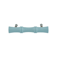 Powder blue bamboo-style turned wood bar pull, side view