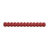 Long cherry red beaded turned wood bar pull, side view