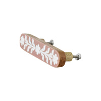 Pink floral resin cabinet knob, top view – cast resin with mango wood back