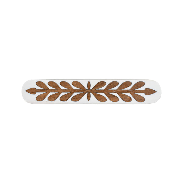 White & Natural Wood Leaf-Inlay Bar Pull – Boho Cabinet Handle