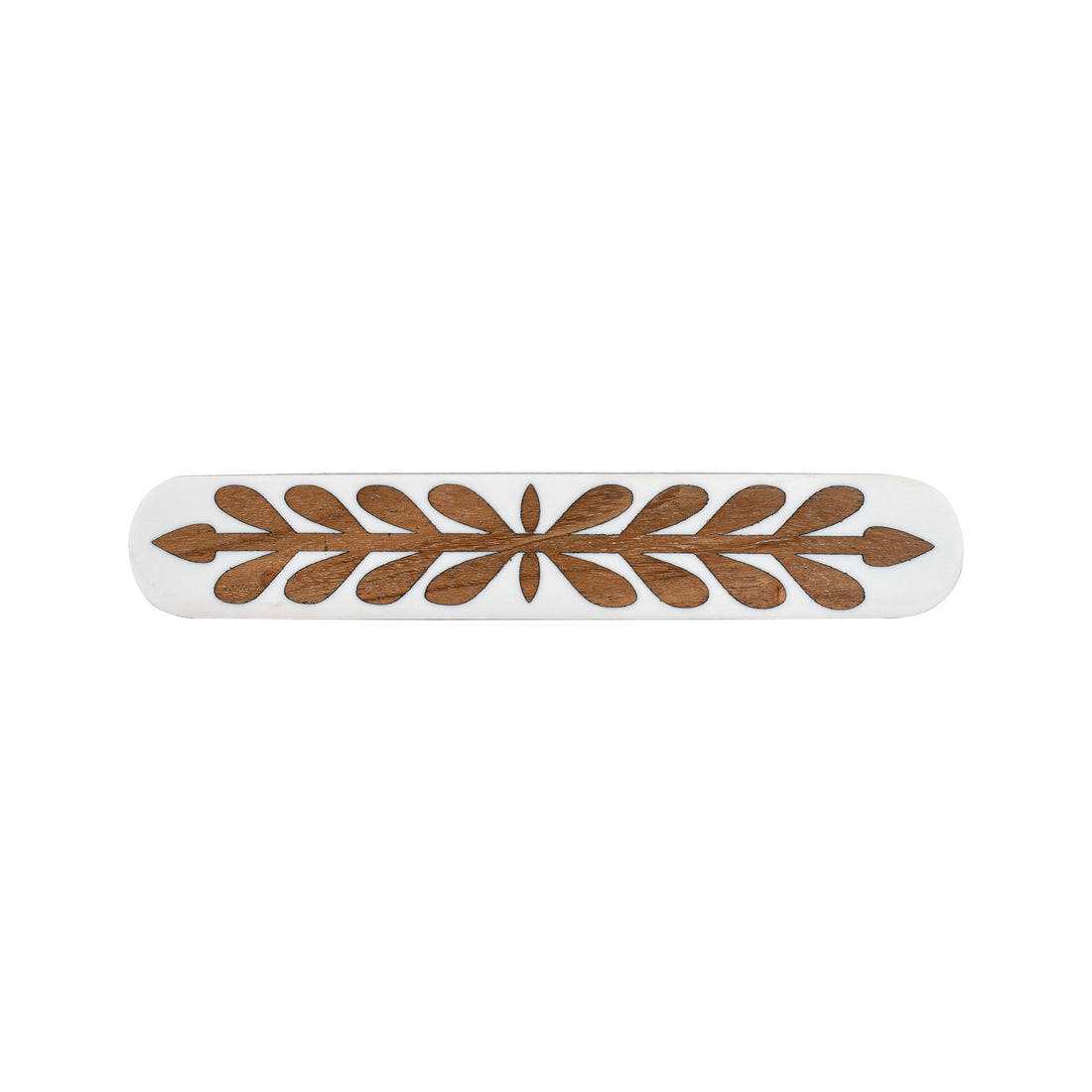 White & Natural Wood Leaf-Inlay Cabinet Knob & Pull – Resin Drawer Hardware