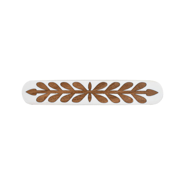 White & Natural Wood Leaf-Inlay Cabinet Knob & Pull – Resin Drawer Hardware