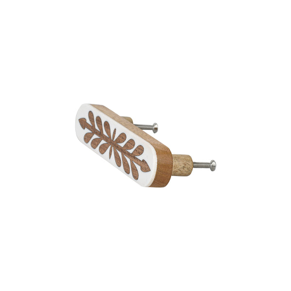 White & Natural Wood Floral-Inlay Cabinet Knob – Boho Drawer Knob