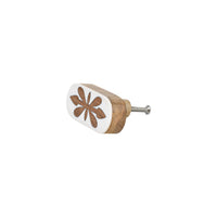 White & Natural Wood Floral-Inlay Cabinet Knob – Boho Drawer Knob