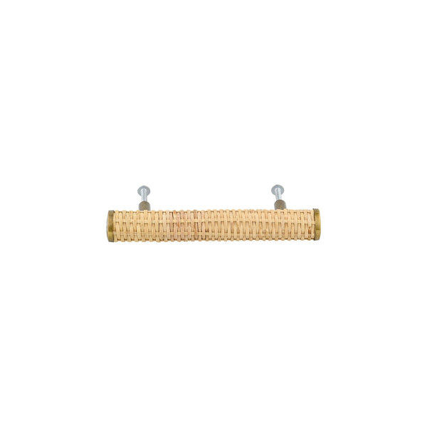 Woven Rattan Cane Bar Handle – Natural Cane Cabinet Pull with Brass Caps