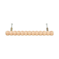 Long natural wood beaded bar pull, side view