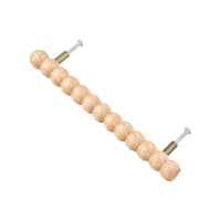 Long natural wood beaded bar pull with mounting bolts