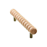 Long natural wood beaded bar pull, angled view