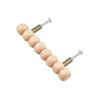 Compact natural wood beaded bar pull with mounting bolts