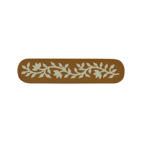 Caramel & Ivory Floral Inlay Cabinet Pull – Resin & Wood Drawer Handle
