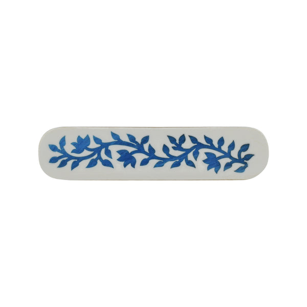 White & Blue Floral Inlay Cabinet Pull – Resin & Wood Drawer Handle