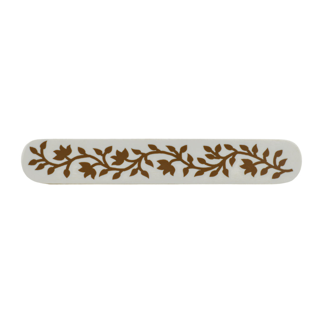 White & Brown Floral Inlay Cabinet Pull – Long Resin & Wood Bar Handle