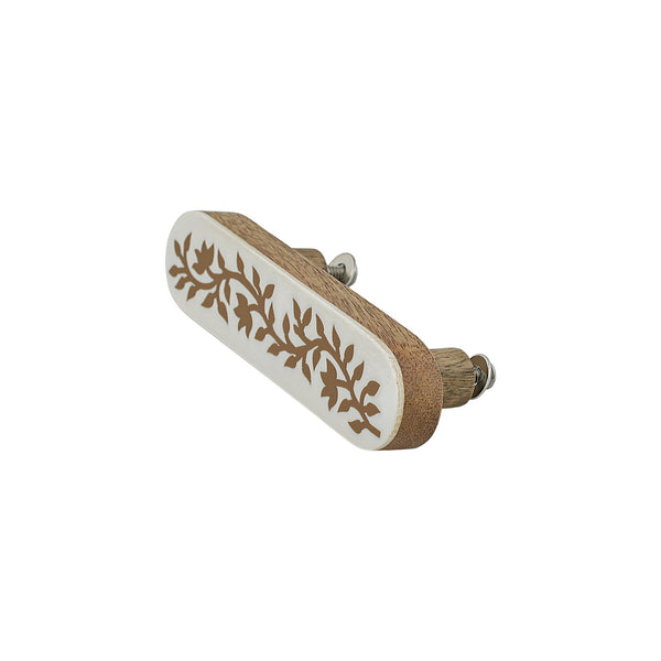 White & Brown Floral Inlay Cabinet Pull – Resin & Wood Drawer Handle
