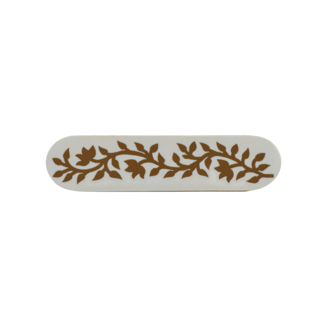 White & Brown Floral Inlay Cabinet Pull – Resin & Wood Drawer Handle