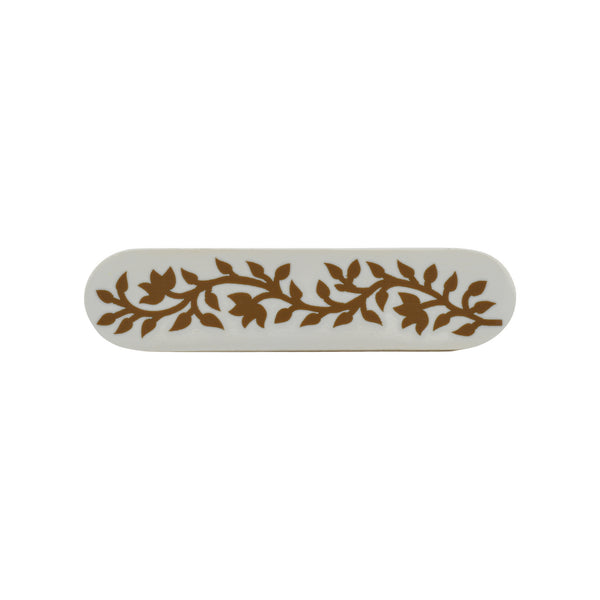 White & Brown Floral Inlay Cabinet Pull – Resin & Wood Drawer Handle