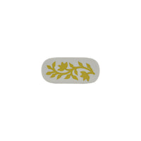 White & Mustard Yellow floral inlay oval cabinet knob – front view