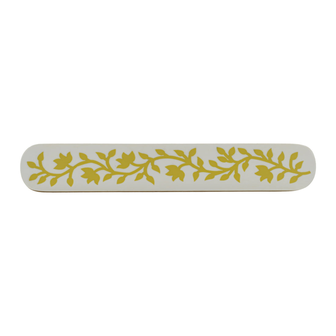 White & Mustard Yellow Floral Inlay Cabinet Pull – Long Resin & Wood Bar Handle