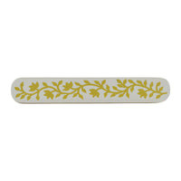 White & Mustard Yellow floral inlay long cabinet pull – front view