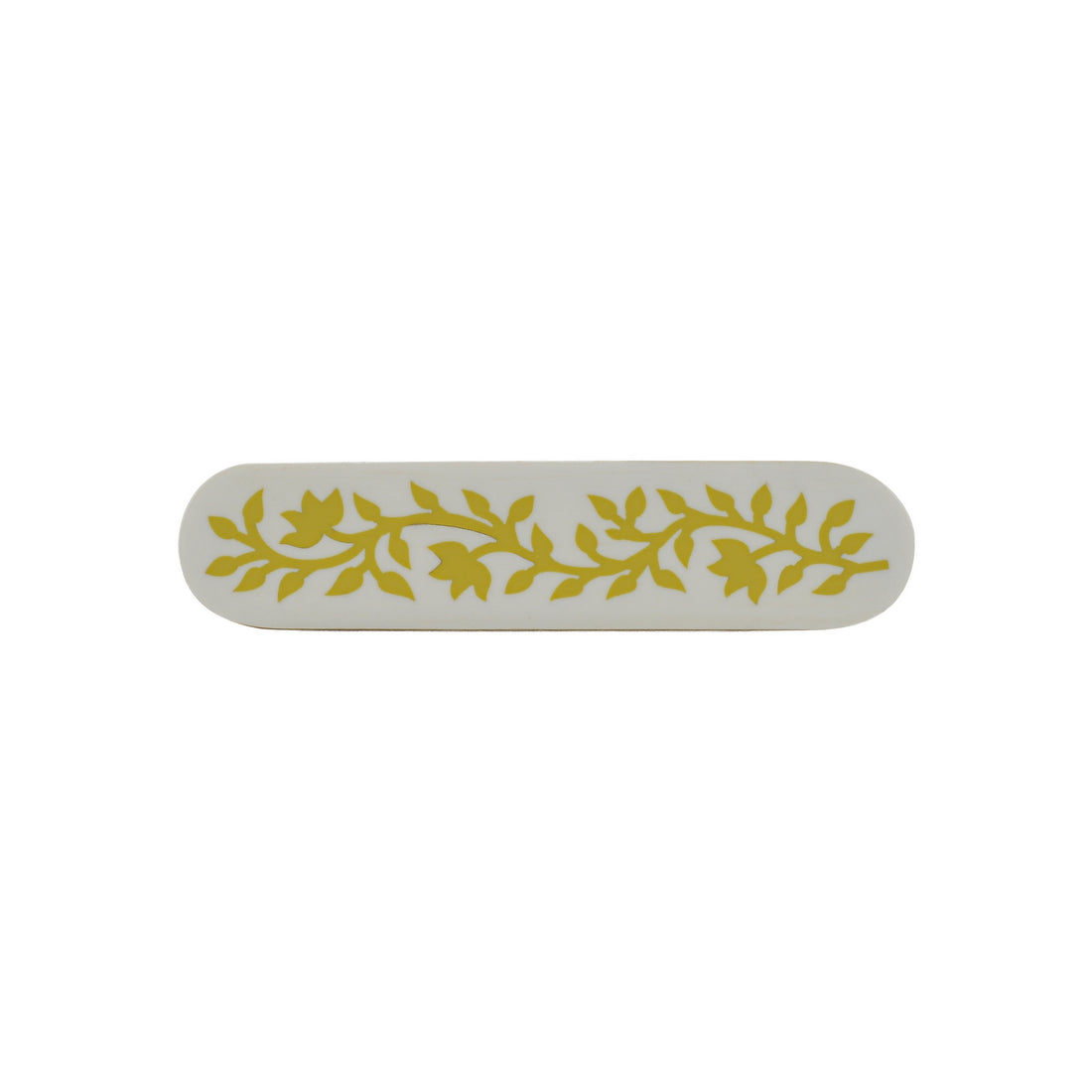 White & Mustard Yellow Floral Inlay Cabinet Pull – Resin & Wood Drawer Handle