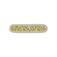 White & Mustard Yellow floral inlay cabinet pull – front view